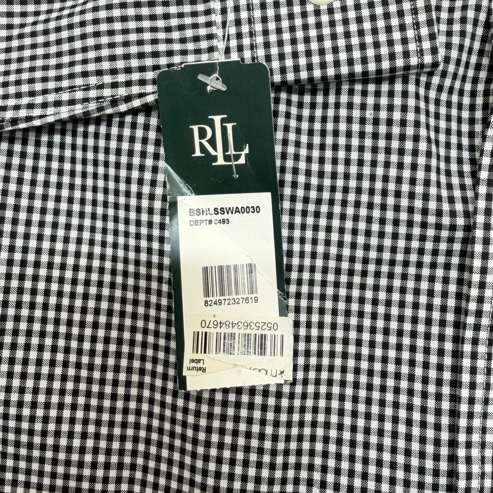 NWT Lauren Ralph Lauren Boys 14 Gingham Button Down Dress Shirt Black White LS
